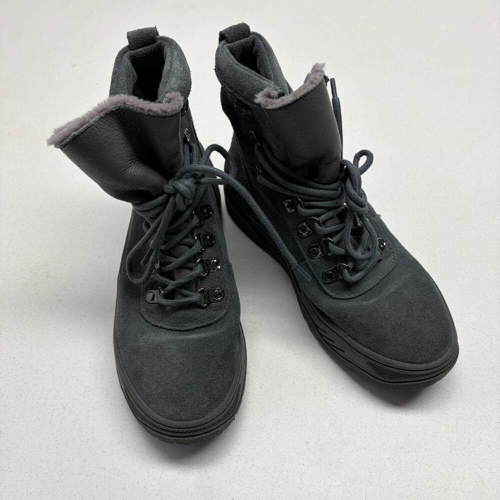 Steve Madden women’s grey suede leather combat hiking lug boots REIA 7.5